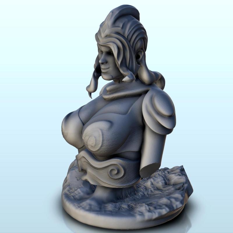 Warrior woman bust with metal helmet and long hair (22) - Medieval Fantasy Magic Feudal Old Archaic Saga 28mm 15mm
