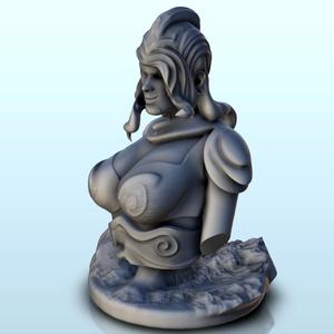 Warrior woman bust with metal helmet and long hair (22) - Medieval Fantasy Magic Feudal Old Archaic Saga 28mm 15mm