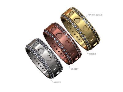 Hearts diamond sides cigar band US sizes 7 8 9 3D print model
