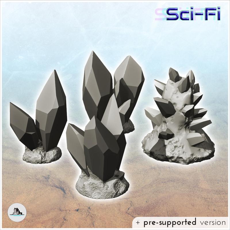 Set of four crystals and ores (4) - Future Sci-Fi SF Post apocalyptic Tabletop Scifi Wargaming Planetary exploration RPG Terrain