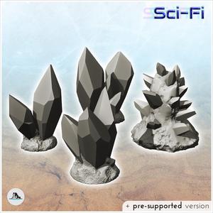Set of four crystals and ores (4) - Future Sci-Fi SF Post apocalyptic Tabletop Scifi Wargaming Planetary exploration RPG Terrain