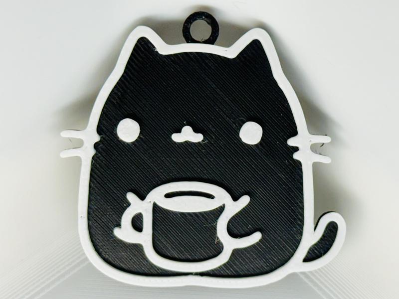 Cat Drinking Coffee Keychain