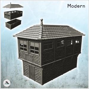 Two-storey rectangular brick building with slate roof and wooden beams (17) - Modern WW2 WW1 World War Diaroma Wargaming RPG Mini Hobby