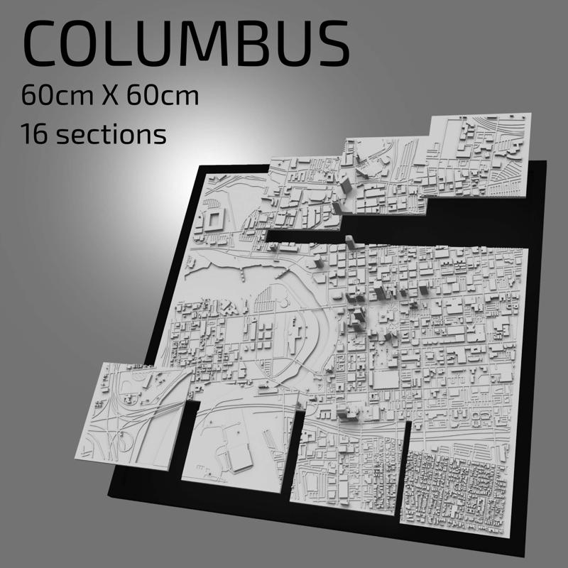 3D Columbus | Digital Files | 3D STL File | Columbus 3D Map | 3D City Art | 3D Printed Landmark | Model of Columbus Skyline | 3D Art