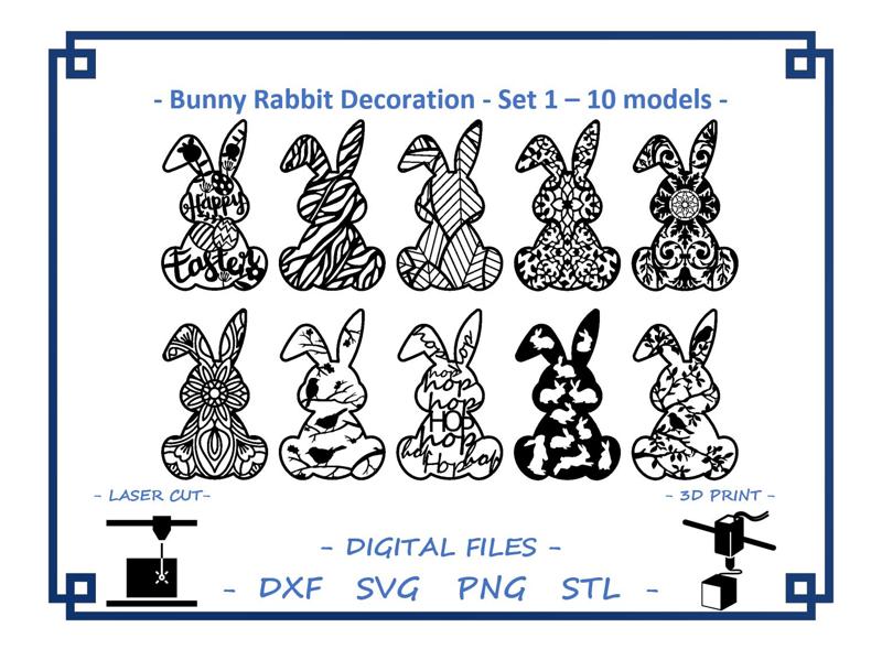 Bunny Rabbit decoration - Set 1 - 10 models Bundle