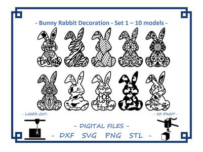 Bunny Rabbit decoration - Set 1 - 10 models Bundle