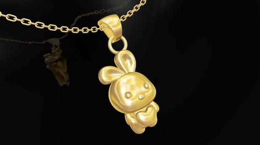 Rabbit Love Gold Pendant Jewelry 3D print model