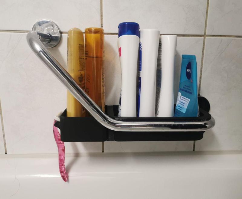 Extended shampoo bottle tray for two additional bottles