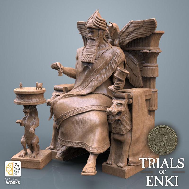 God on Throne - Sumerian God Enki on ornate throne with game board