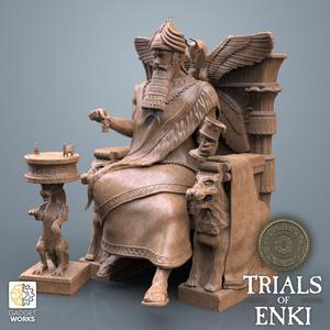 God on Throne - Sumerian God Enki on ornate throne with game board