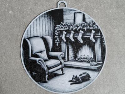 Cozy fireplace cat Christmas ornament