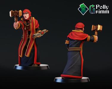 Fantasy cleric, priest with book and mace