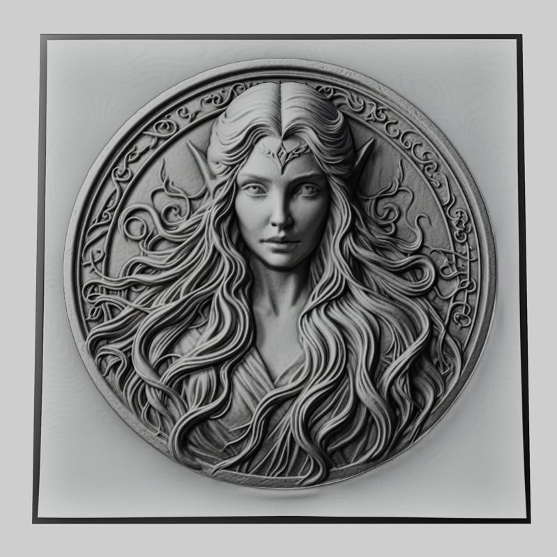 Lord of Rings Galadriel 3d printer relief medallion stone tablet obj stl