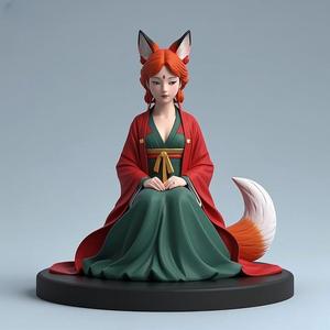 1446 COLORFUL Fox Spirit Woman in Pu Song Ling Style, magic, dragon, fantasy, wood, gnome, gorgon, warrior, wild, fox, monster, cat, dog, fair, witch, werewolf, horror, beast, gothic, troll