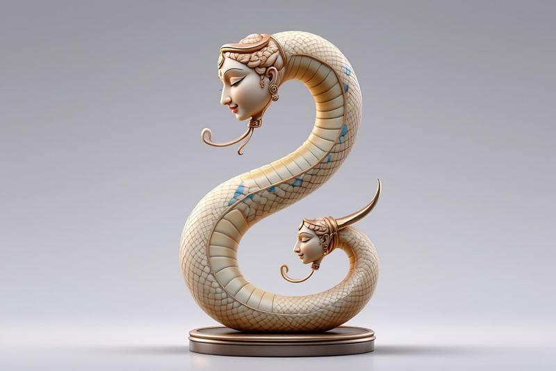 1543 Color 3D Model of a Dancing Two-Headed Snake Woman in Indian Style, magic, dragon, serpent, wood, gnome, gorgon, warrior, wild, fox, monster, cat, fair, witch, witch, werewolf, horror, beast, snake, troll, skeleton dance