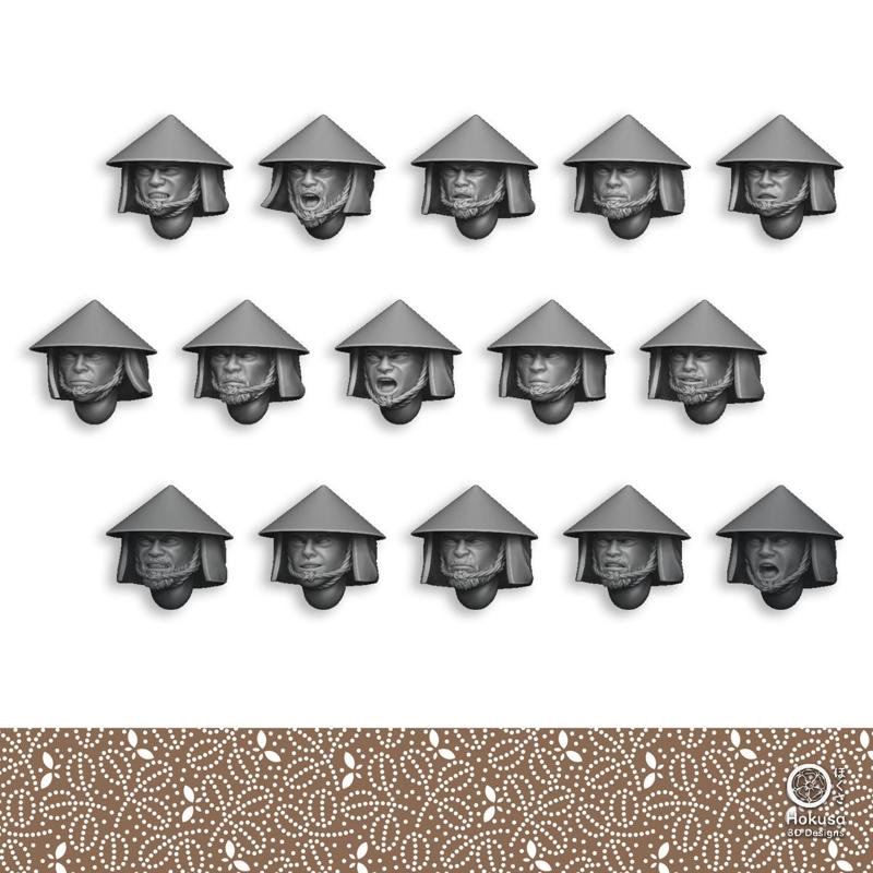 Ashigaru Heads with Jingasa (Included in most Ashigaru packs)