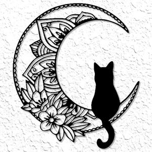 mandala cat on the moon wall art mandala wall decor