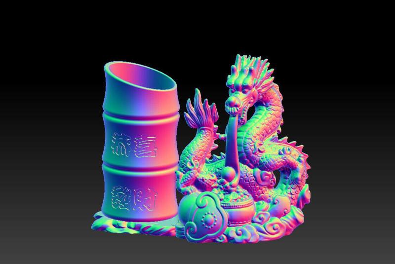 Wealth rolls from the dragon spitting out beads - Gong Xi Fa Cai Pen Holder