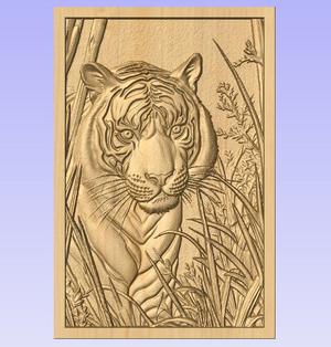 Tiger in the Wild – 3D Relief STL Model for CNC Wood Carving