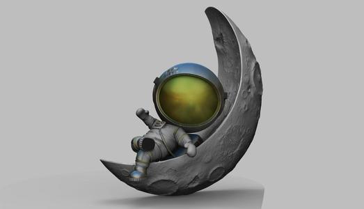 CUTE CHIBI SPACEMAN ON HALF MOON 3D PRINT MODEL