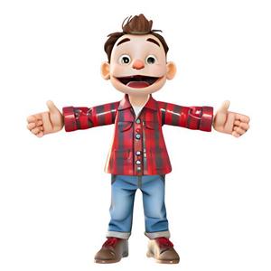 Cartoon Boy in Plaid Shirt