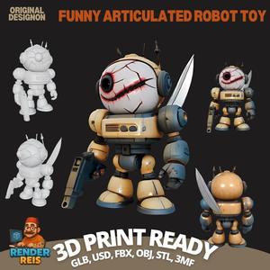 Post-Apocalyptic Toy: Damaged One-Eyed Armed Robot Figurine – 3D Printable Model