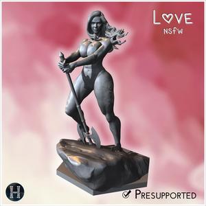 Warrior standing barefoot, holding a two-handed axe, wearing minimal clothing on a rocky base (NSFW) (34) - Medieval Fantasy Magic Feudal Old Archaic Saga 28mm 15mm