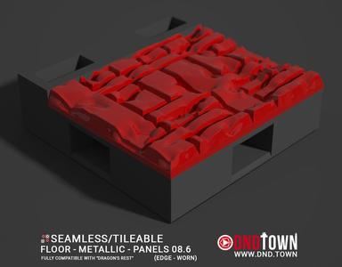 Floor - Metallic - Panels - Wall Edge 08.6 (WORN/DEEP) - 3D Modular Dungeon Tile - DnD Town Minis (www.dnd.town)