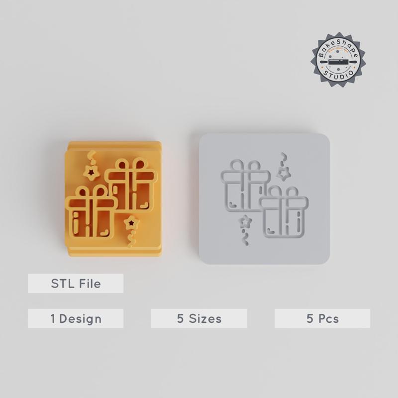 Festive Gift Stamp Tile Set, 5 Motif Sizes, Perfect for Clay, Cookies & Fondant