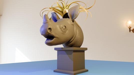 baby rhino bust mouth open planter pot flower vase stl