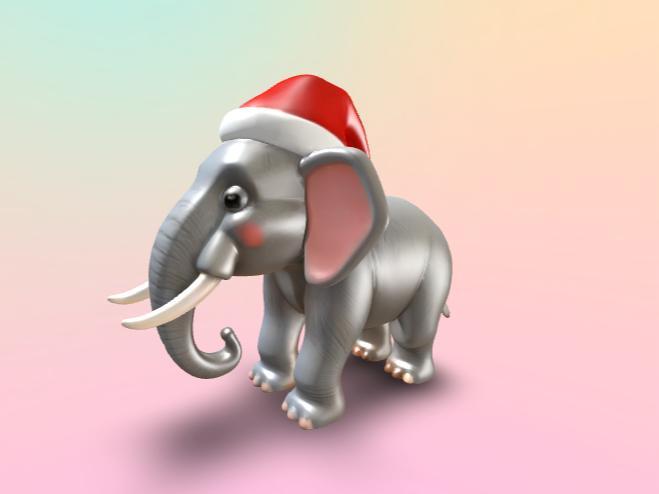 Cute Elephant with Santa Hat