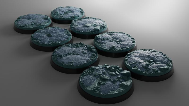 8x 40mm bases with frozen ice tundra design (+toppers)