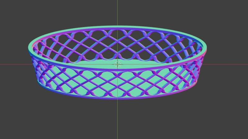 A basket of fruit, candy, bread.