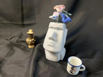 "Flowering Head" Plaster Glasses Holder and Flower Vase