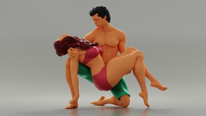 Sad Man Pulls Drowning Girl From The Ocean 3D Print Model