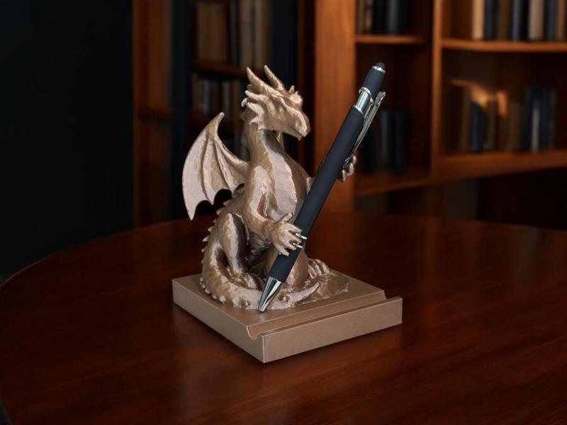 Dragon Pen Holder Sculpture, Desktop Decor