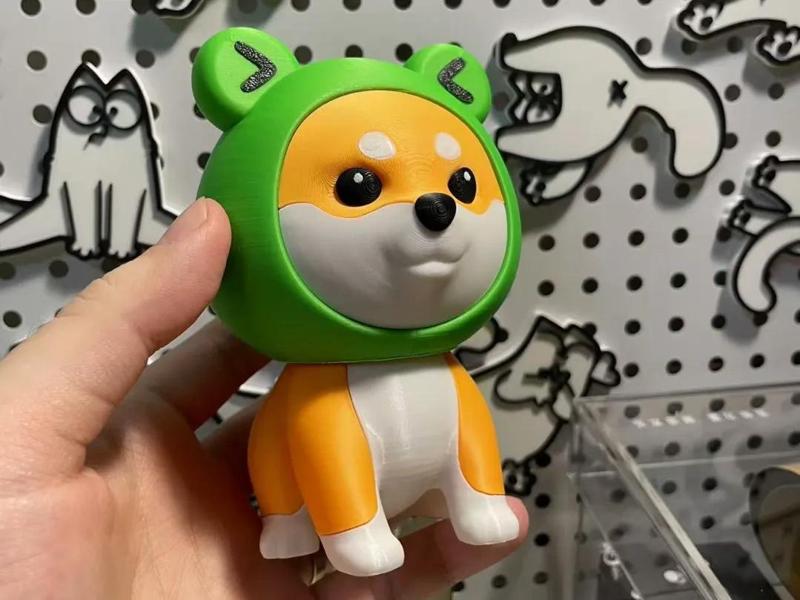 Shiba Inu wearing a frog hat, split printing, no AMS required