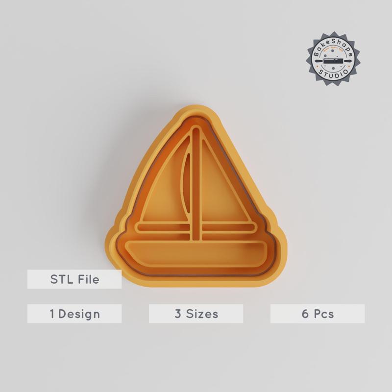 Wind Sail Boat Cutter & Stamp Set, Sailing Craft Cookie Mold, Marine Vessel Design, 3 Sizes S/M/L, 6 Piece Collection