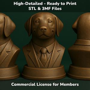 Labrador Suited Dog Bust - 3D Printable STL 3MF File - Pet Memorial Statue - Dog Model Download