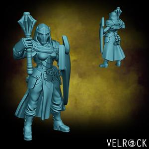 Female Bounty Hunter Cleric with Mace and Shield (PRESUPPORTED)