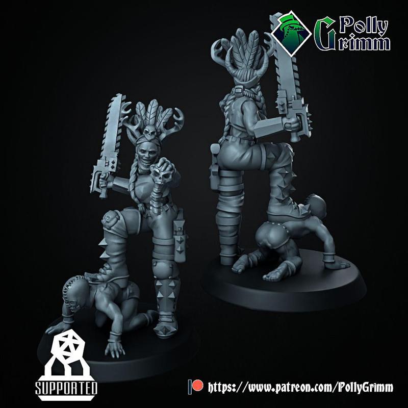 Tabletop sci-fi post apocalypse miniature. Wasteland Amazons. Queen