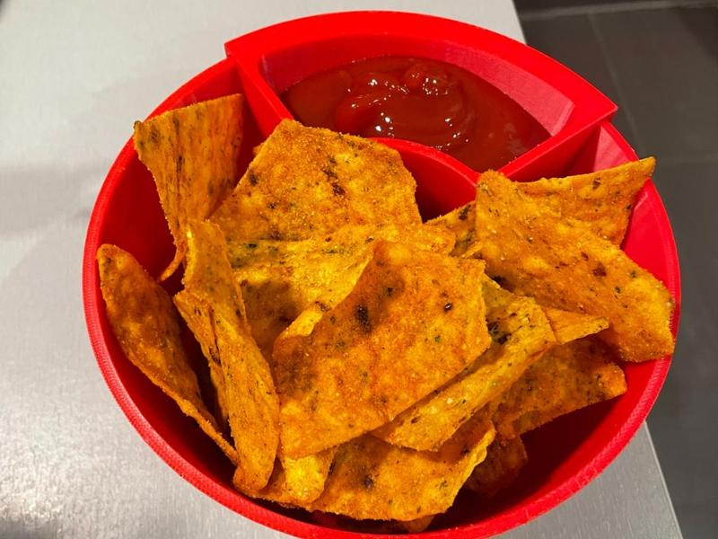 Snack bowl for chips or tortillas with dip bowl