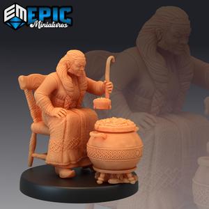Fire Dwarf Female Cooking / Dwarven Villager / Mystical Old Woman / Elemental