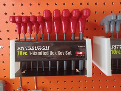 Pegboard mount for Harbor Freight PITTSBURGH T-Handle Hex Key Set