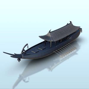 Large oriental boat with roof and oars 3 - Asia Terrain Clash of Katanas Tabletop RPG terrain China Korea WW2