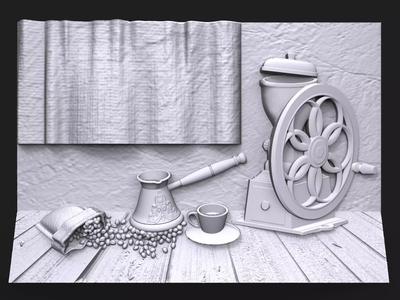 Still life with coffee bas relief for CNC