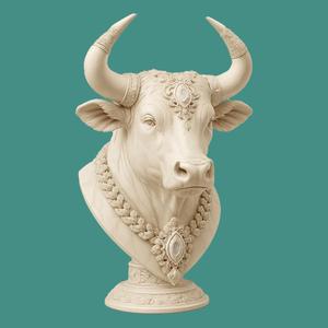 Elegant Bull Bust with Ornate Jewelry