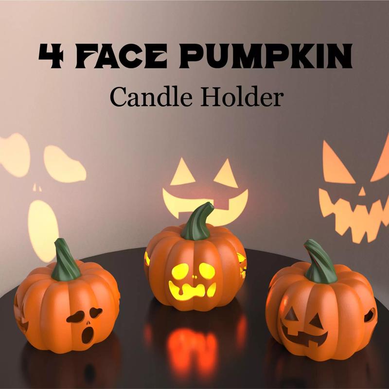 Pumpkin Tealight Candle Holder    4 Face Pumpkin Halloween Decor