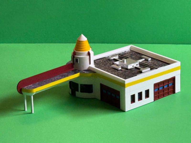 ART DECO era 1940 GAS STATION 1:87 HO SCALE