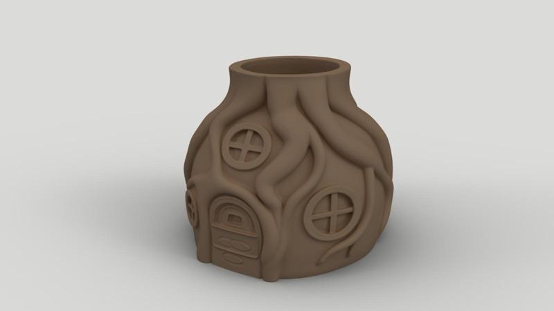 Fairy Tree House Planter Pot - 3D Printable Vase & Pen Holder STL